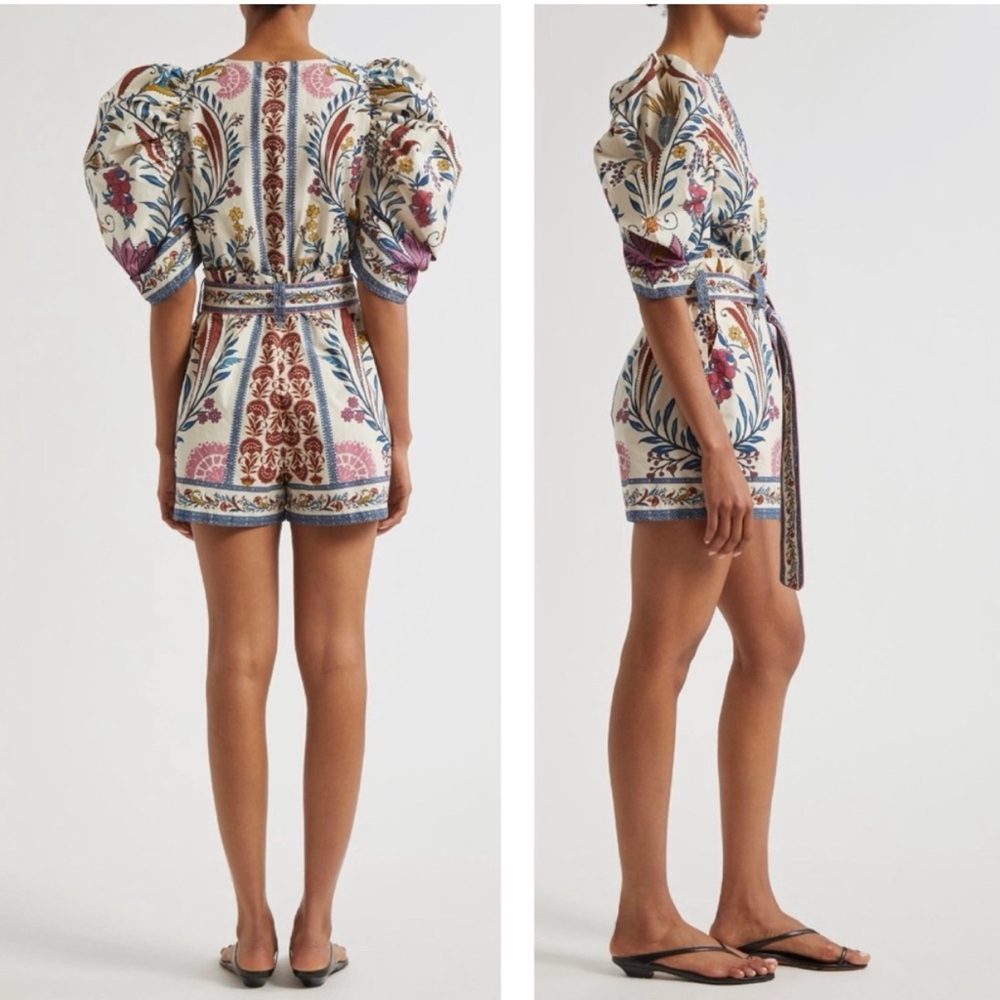 NWT FARM Rio Romantic Lightness Puff Short Sleeve Romper in Blue Pattern Size S - Picture 15 of 16